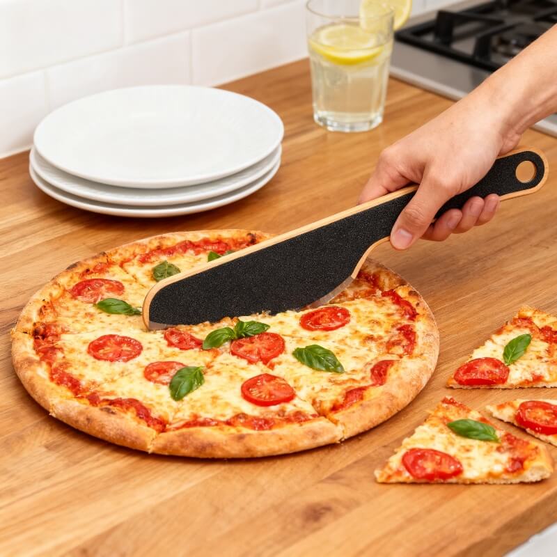 Custom Antibacterial Wood Fiber Pizza Cutter Black